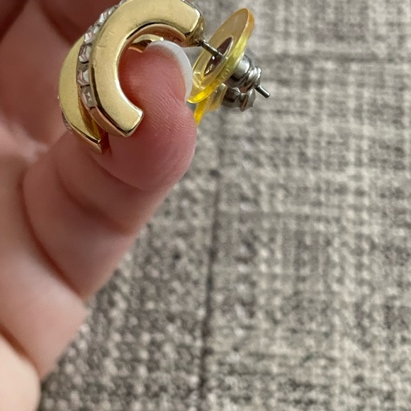 Roman Gold Plated Channel Set Baguette Crystal Pierced Hoop Earrings - Picture 3 of 7